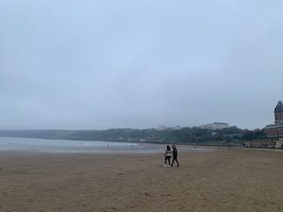 South Bay Beach in Scarborough with two people on it.